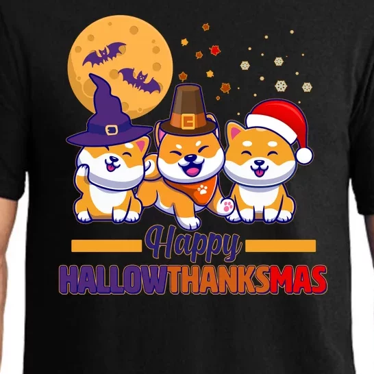 Funny Cute Happy HallowThanksMas Shiba Inu Dogs Pajama Set