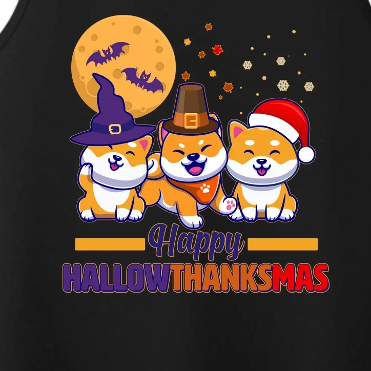 Funny Cute Happy HallowThanksMas Shiba Inu Dogs Performance Tank