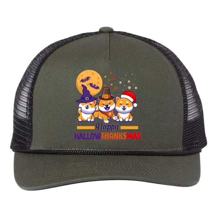 Funny Cute Happy HallowThanksMas Shiba Inu Dogs Retro Rope Trucker Hat Cap