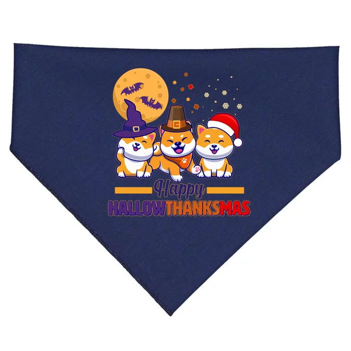 Funny Cute Happy HallowThanksMas Shiba Inu Dogs USA-Made Doggie Bandana