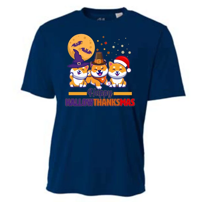 Funny Cute Happy HallowThanksMas Shiba Inu Dogs Cooling Performance Crew T-Shirt