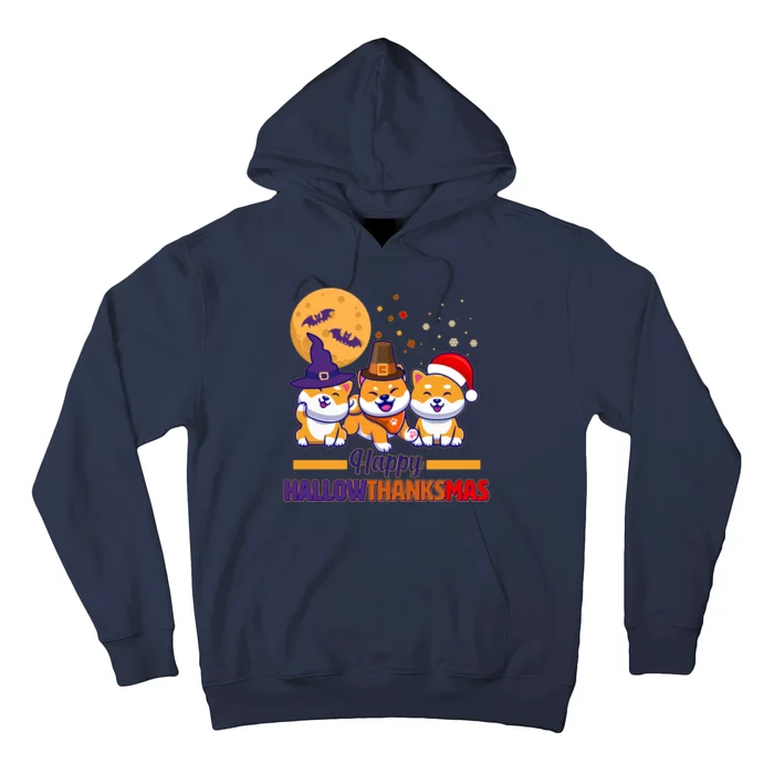 Funny Cute Happy HallowThanksMas Shiba Inu Dogs Hoodie