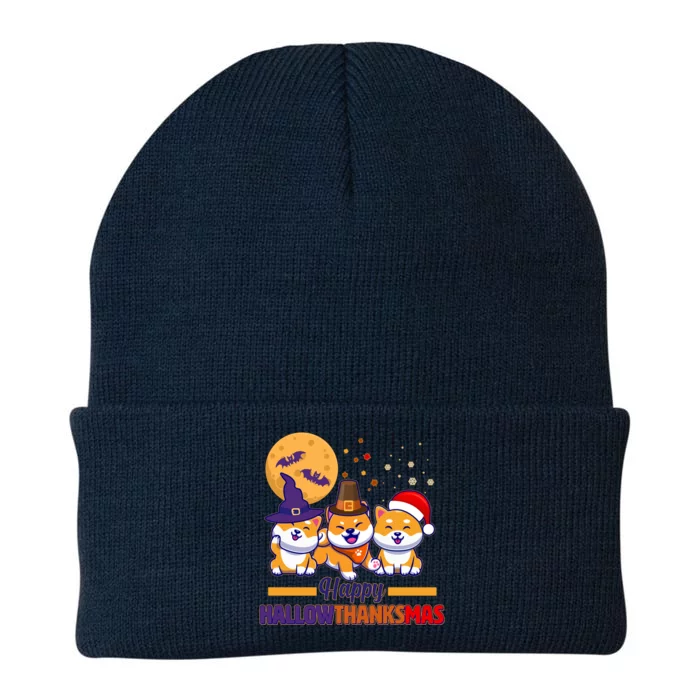 Funny Cute Happy HallowThanksMas Shiba Inu Dogs Knit Cap Winter Beanie