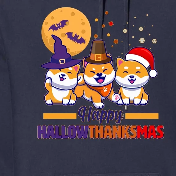 Funny Cute Happy HallowThanksMas Shiba Inu Dogs Premium Hoodie