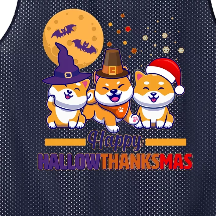 Funny Cute Happy HallowThanksMas Shiba Inu Dogs Mesh Reversible Basketball Jersey Tank