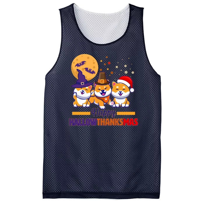 Funny Cute Happy HallowThanksMas Shiba Inu Dogs Mesh Reversible Basketball Jersey Tank