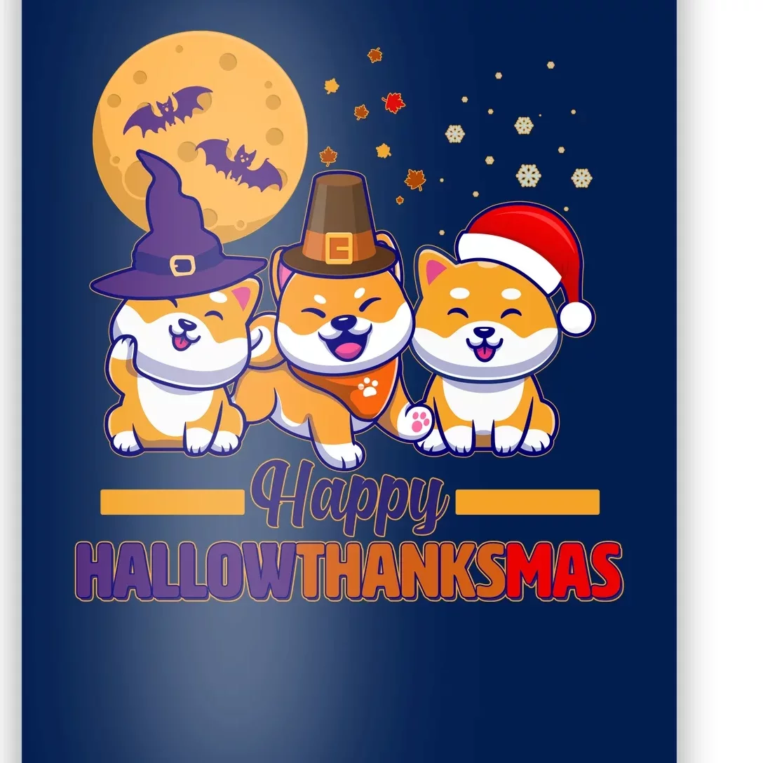 Funny Cute Happy HallowThanksMas Shiba Inu Dogs Poster