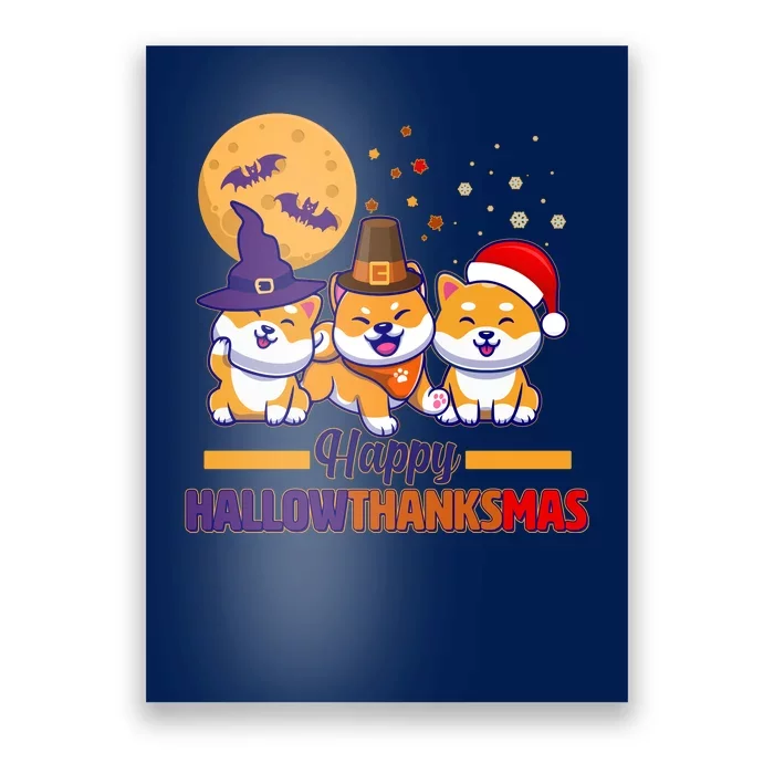 Funny Cute Happy HallowThanksMas Shiba Inu Dogs Poster