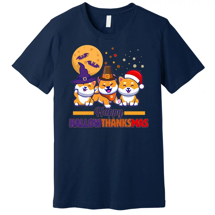 Funny Cute Happy HallowThanksMas Shiba Inu Dogs Premium T-Shirt