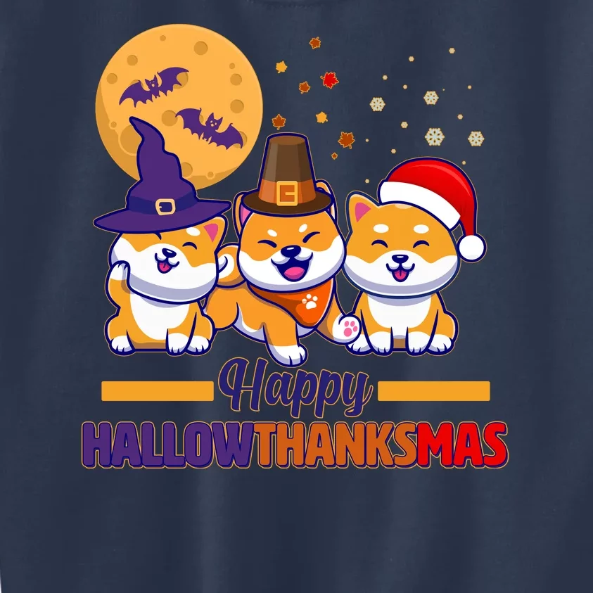 Funny Cute Happy HallowThanksMas Shiba Inu Dogs Kids Sweatshirt