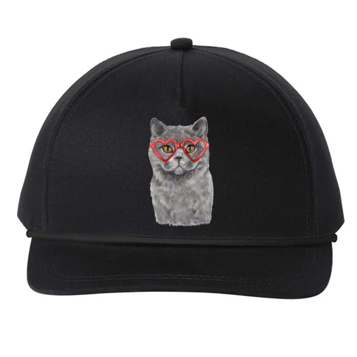 Funny Cat Heart Glasses Valentine's Day British Shorthair Snapback Five-Panel Rope Hat