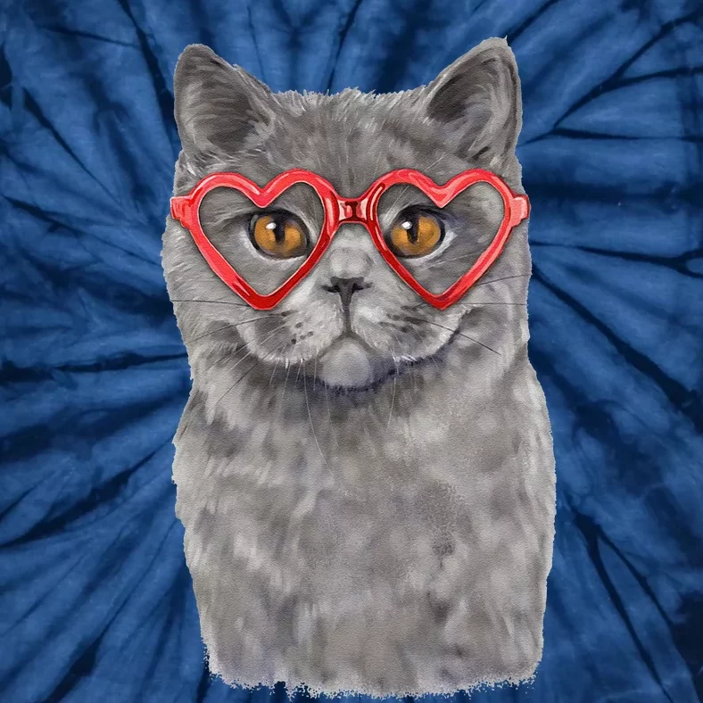 Funny Cat Heart Glasses Valentine's Day British Shorthair Tie-Dye T-Shirt