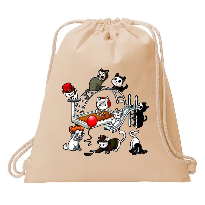 Funny Cat Horror Cute For Cat Kitty Lovers Happy Halloween Drawstring Bag