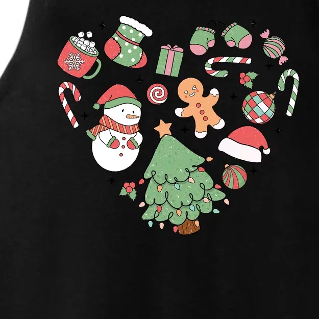 Festive Christmas Heart Holiday Ladies Tri-Blend Wicking Tank