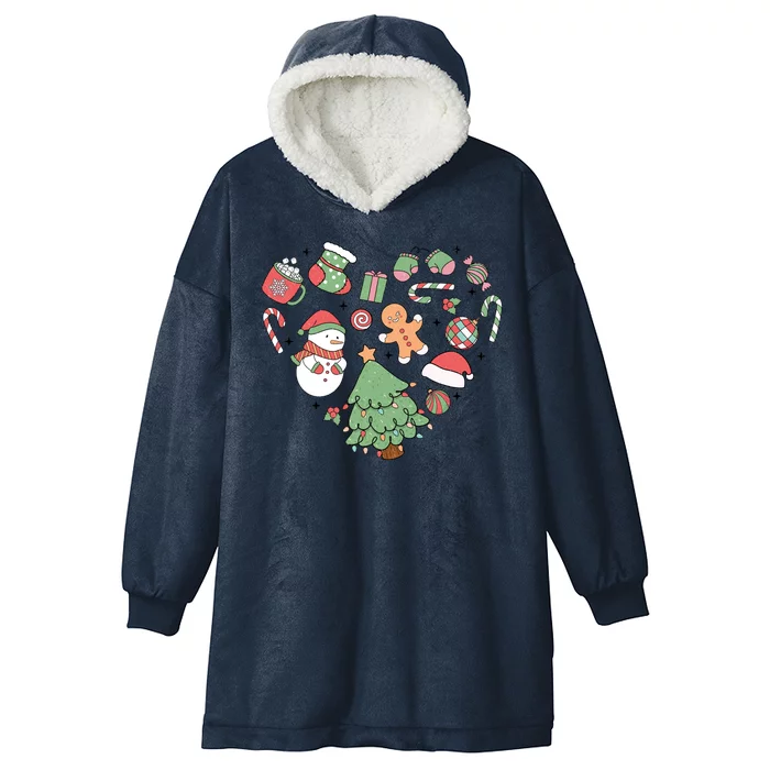 Festive Christmas Heart Holiday Hooded Wearable Blanket