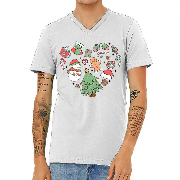 Festive Christmas Heart Holiday V-Neck T-Shirt