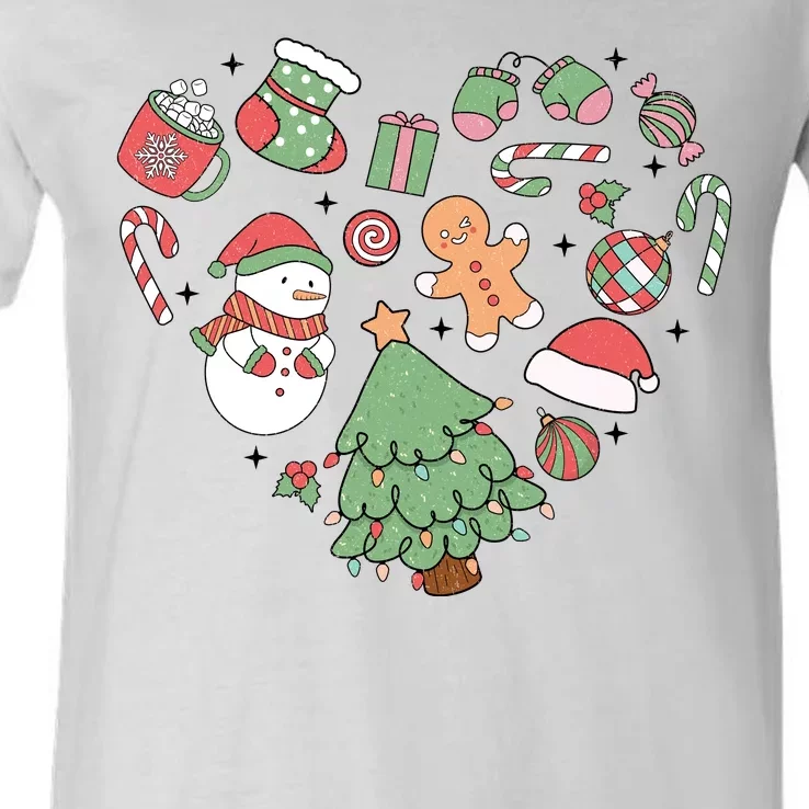 Festive Christmas Heart Holiday V-Neck T-Shirt