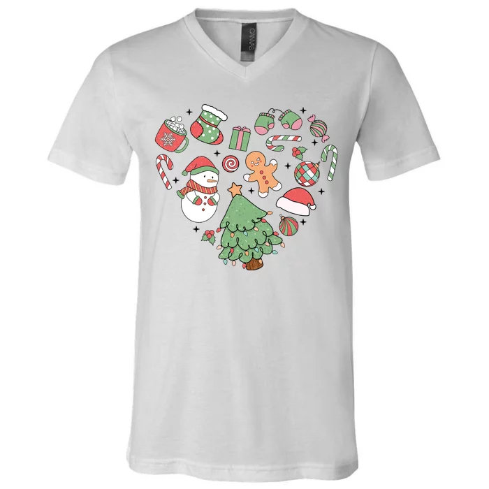 Festive Christmas Heart Holiday V-Neck T-Shirt