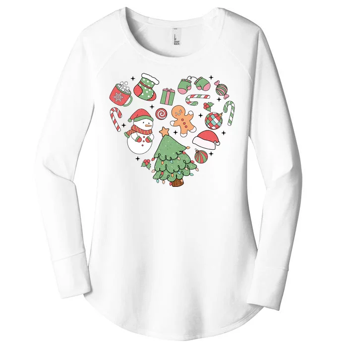 Festive Christmas Heart Holiday Women's Perfect Tri Tunic Long Sleeve Shirt