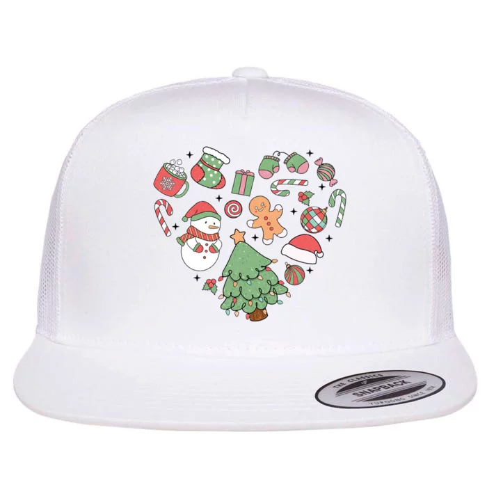 Festive Christmas Heart Holiday Flat Bill Trucker Hat