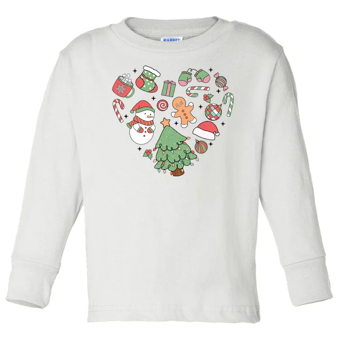 Festive Christmas Heart Holiday Toddler Long Sleeve Shirt