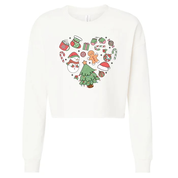 Festive Christmas Heart Holiday Cropped Pullover Crew