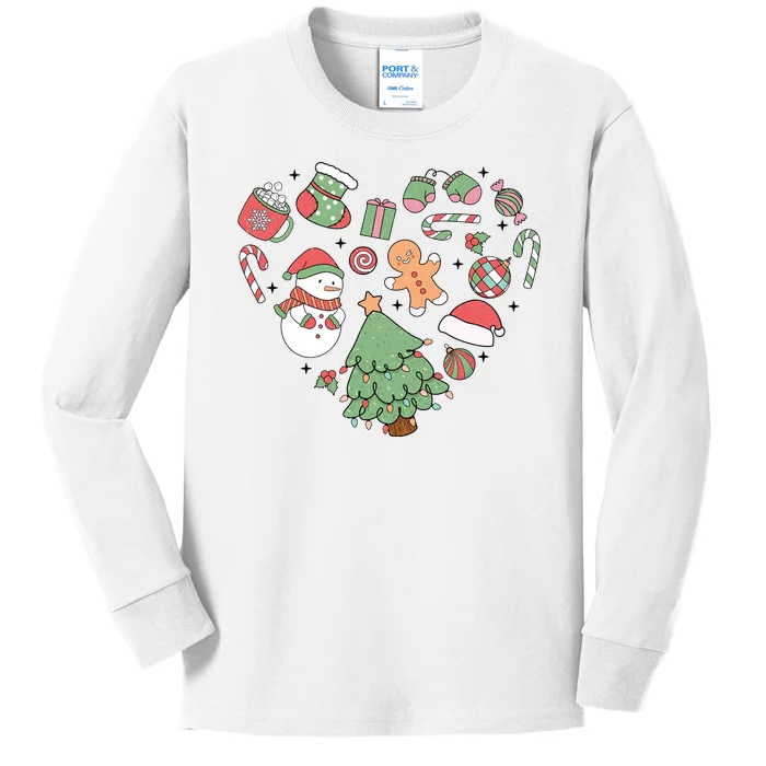 Festive Christmas Heart Holiday Kids Long Sleeve Shirt