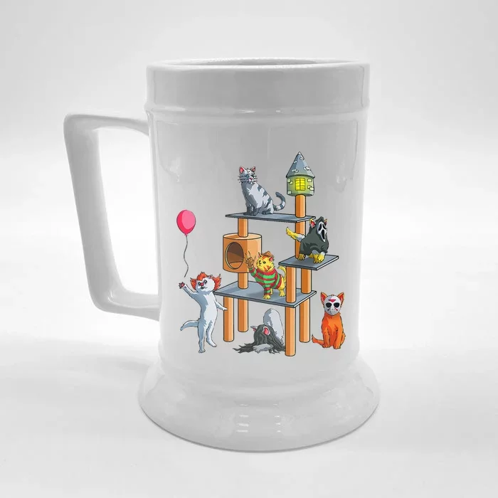 Funny Cat Horror Movies Cute Halloween For Cat Kitty Lovers Front & Back Beer Stein