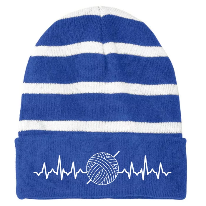 Funny Crochet Heartbeat Cool Design Crocheting Lovers Gift Striped Beanie with Solid Band