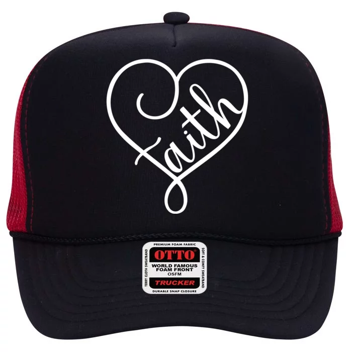 Faith Cursive Heart Christians Jesus Loves High Crown Mesh Trucker Hat