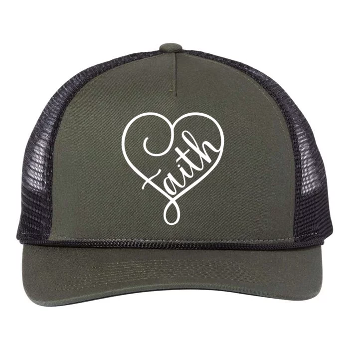 Faith Cursive Heart Christians Jesus Loves Retro Rope Trucker Hat Cap