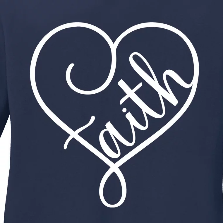 Faith Cursive Heart Christians Jesus Loves Ladies Long Sleeve Shirt