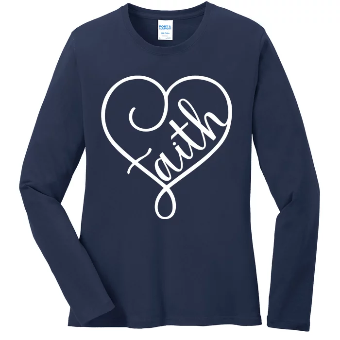 Faith Cursive Heart Christians Jesus Loves Ladies Long Sleeve Shirt