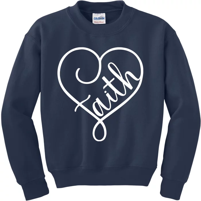 Faith Cursive Heart Christians Jesus Loves Kids Sweatshirt