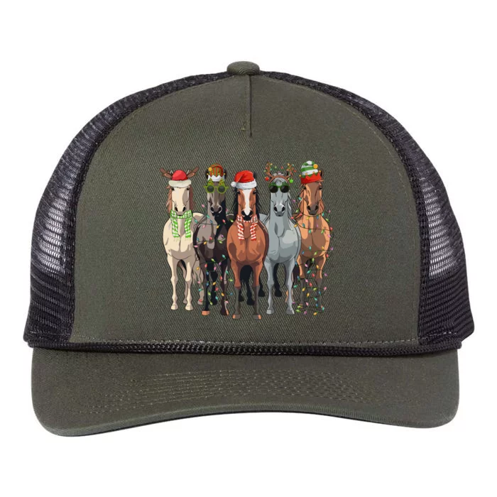 Funny Christmas Horse Reindeer Xmas Horse Santa Horse Lover Great Gift Retro Rope Trucker Hat Cap