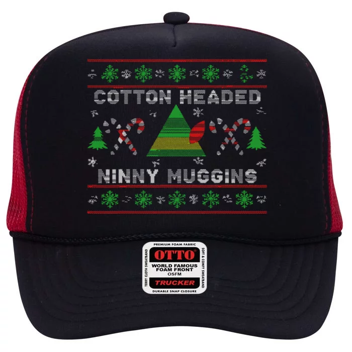 Funny Cotton Headed Ninny Muggins Elf Christmas High Crown Mesh Trucker Hat