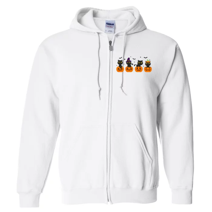 Funny Cats Halloween Retro Style Pumpkin Full Zip Hoodie