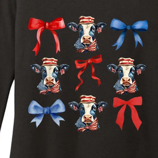 Funny Coquette Highland Cow 4th Of July Cute Animal Lover Bows Gift Womens CVC Long Sleeve Shirt