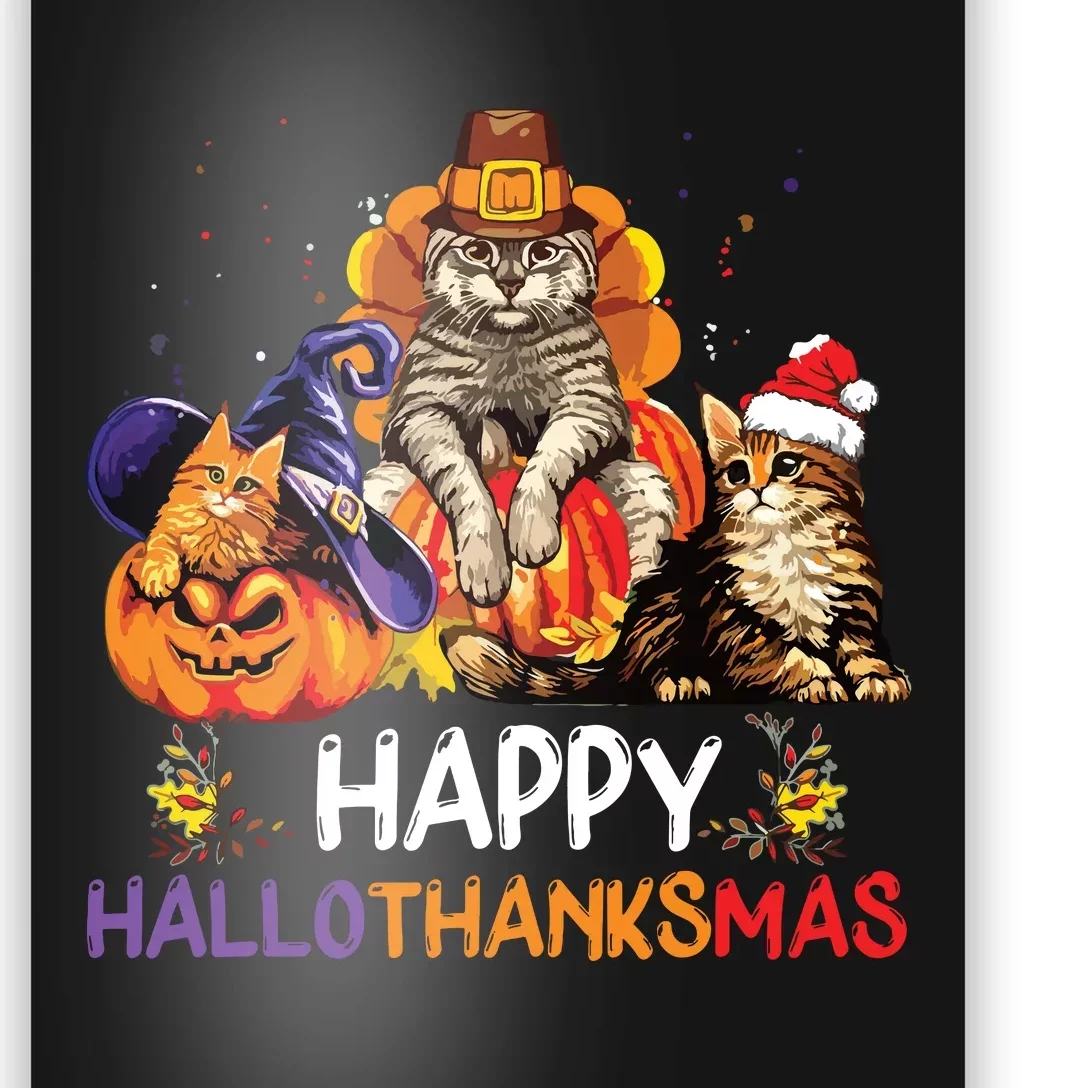 Funny Cat Happy Hallothanksmas Halloween Christmas Poster