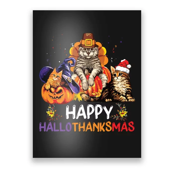 Funny Cat Happy Hallothanksmas Halloween Christmas Poster