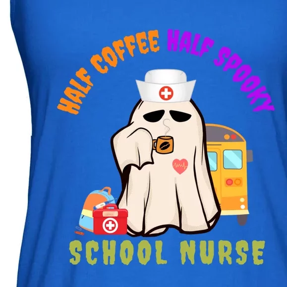 Funny Cute Half Coffee Half Spooky Halloween School Nurse Cute Gift Ladies Essential Flowy Tank