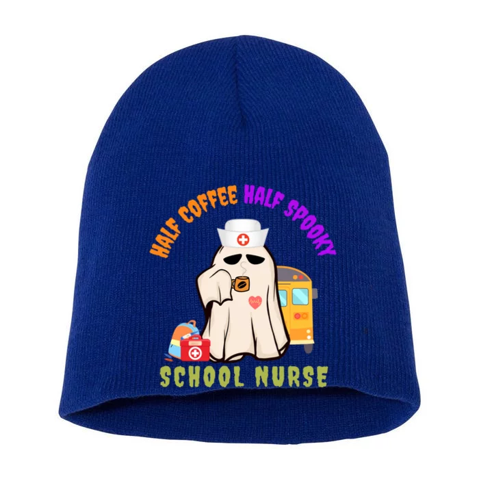 Funny Cute Half Coffee Half Spooky Halloween School Nurse Cute Gift Short Acrylic Beanie