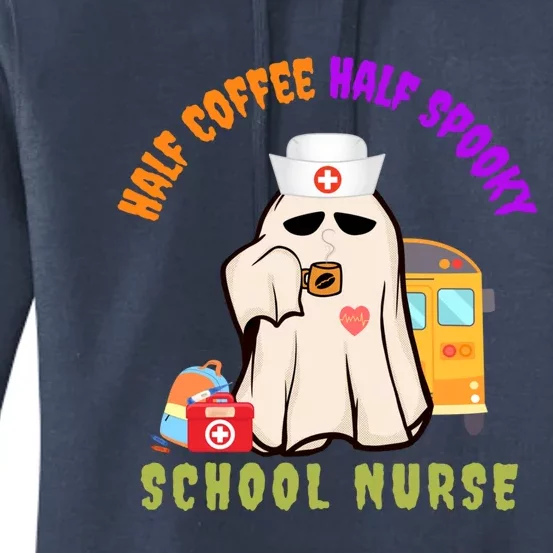 Funny Cute Half Coffee Half Spooky Halloween School Nurse Cute Gift Women's Pullover Hoodie