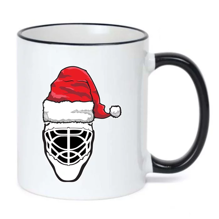 Funny Christmas Hockey Goalie Mask Santa Hat Xmas Gift Black Color Changing Mug