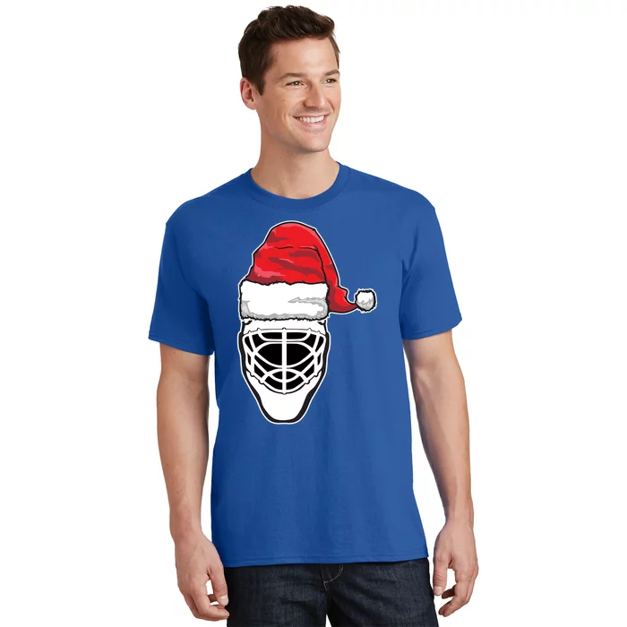 Funny Christmas Hockey Goalie Mask Santa Hat Xmas Gift T-Shirt