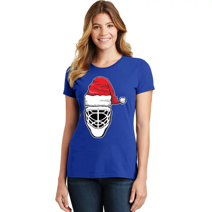 Funny Christmas Hockey Goalie Mask Santa Hat Xmas Gift Women's T-Shirt