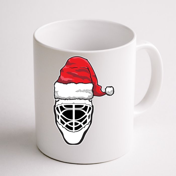 Funny Christmas Hockey Goalie Mask Santa Hat Xmas Gift Front & Back Coffee Mug