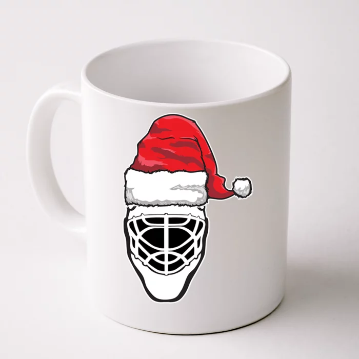 Funny Christmas Hockey Goalie Mask Santa Hat Xmas Gift Front & Back Coffee Mug