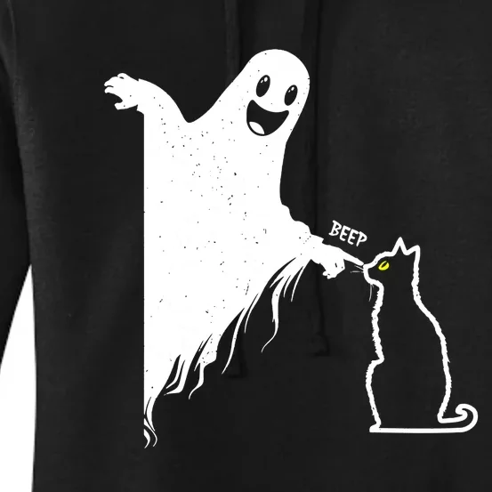 Funny Cute Halloween Black Cat Lover Ghost Poking Nose Gift Women's Pullover Hoodie