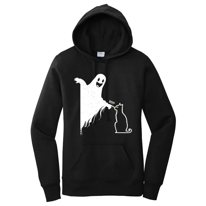 Funny Cute Halloween Black Cat Lover Ghost Poking Nose Gift Women's Pullover Hoodie